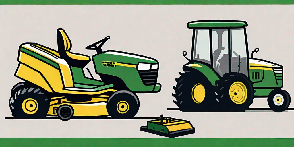 A john deere lawn mower and tractor with an open tool box containing various tools next to them