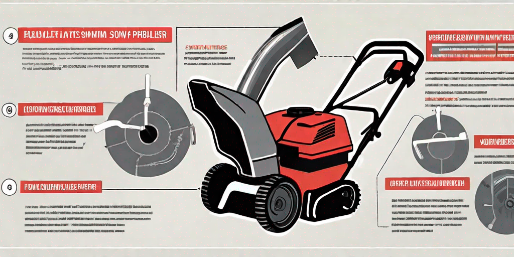 A troy-bilt snow blower with four distinct problem areas highlighted
